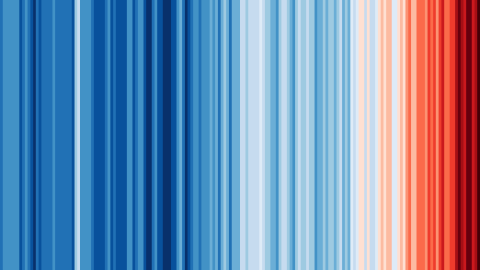 "Bandes de réchauffement" ou "warming stripes" représentant le changement de température global au fil du temps.